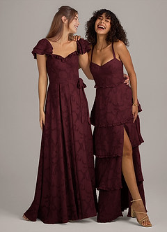Azazie Aricella Bridesmaid Dresses Cabernet A-Line Corset Floral Burnout Dress image2