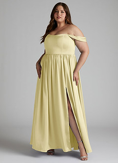 Azazie Morana Vestidos de damas de honor Vestido de Sorbete De Limón de Satén Elástico de Corte en A Convertible con Vestidos sin tirantes image12