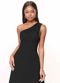 Azazie Ashley Brautjungfernkleider A-Linie Gestreift Chiffon Kleid Schwarz image5