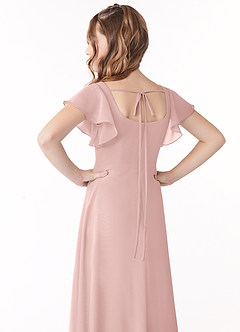 Azazie Bondi Junior Powder Pink A-Line Bow Chiffon Dress image3