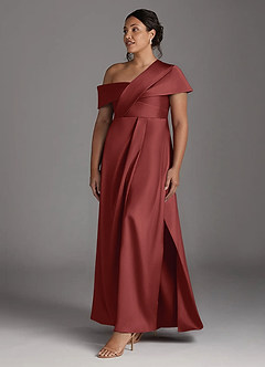 Azazie Milton Mother of the Bride Dresses Terracotta A-Line Pleated Stretch Satin Dress image11
