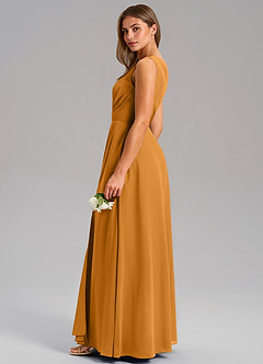 Azazie Phaedra Bridesmaid Dresses Butterscotch A-Line One Shoulder Chiffon Dress image6