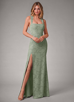 Azazie Luci Bridesmaid Dresses Agave Mermaid Pleated Floral Burnout Convertible Dress image3