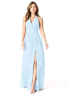 Azazie Aviv Bridesmaid Dresses Sky Blue A-Line Pleated Chiffon Dress image1