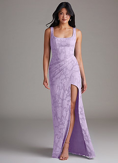 Azazie Mero Bridesmaid Dresses Lilac Sheath Pleated Floral Burnout Dress image4