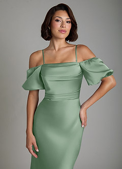 Azazie Lea Bridesmaid Dresses Matcha Mermaid Off the Shoulder Stretch Satin Convertible Dress image3