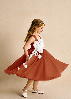 Azazie Dovey Flower Girl Dresses Paprika Ball-Gown Bow Tulle Dress image5