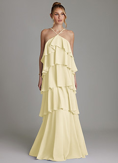Azazie Deena Bridesmaid Dresses Lemon Sorbet A-Line Ruched Chiffon Dress image1