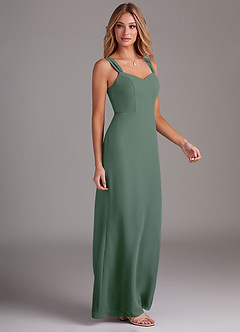 Azazie Denice Bridesmaid Dresses Eucalyptus Sheath Pleated Chiffon Dress image5