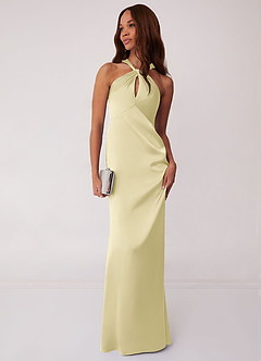 Barbie ♥ Azazie Robes de demoiselle d'honneur Robe Fourreau en Satin extensible Sorbet Citron image3