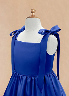 Azazie Chelsie vestidos de niña de las flores Vestido de Azul Real de Satin Mate de Corte en A con Lazo image8