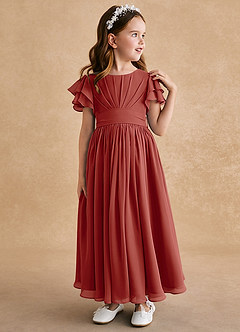 Azazie Ali Flower Girl Dresses Terracotta A-Line Pleated Chiffon Dress image4