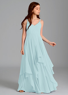 Azazie Karan Junior Abito A-Line in Chiffon Sea Glass image3