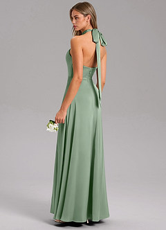 Azazie Tracie Bridesmaid Dresses Matcha A-Line Side Slit Stretch Satin Dress image4