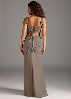 Azazie Jesaphine Bridesmaid Dresses Taupe Sheath Bow Chiffon Dress image2