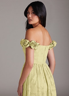 Azazie Autumn Vestidos de damas de honor Vestido de Sorbete De Limón de Devorado Floral de Corte en A Convertible con Vestidos sin tirantes image6