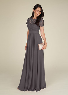 Azazie Annette Mother of the Bride Dresses Steel Grey A-Line Lace Chiffon Dress image4