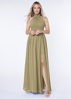 Azazie Iman Bridesmaid Dresses Moss Green A-Line A-Line Ruched Chiffon Dress image1
