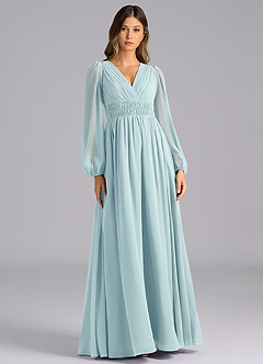 Azazie Palerma Bridesmaid Dresses Sea Glass A-Line Long Sleeve Chiffon Dress image1