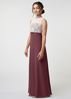 Azazie Rana Junior A-Linie Spitze Chiffon Kleid Sangria image3