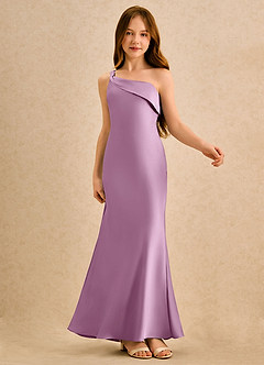 Azazie Almond Girls Formal Sukienki dla dziewczynek sypiących kwiaty Osłona Jedno ramię Satyna elastyczna Długość podłogi Sukienka image6