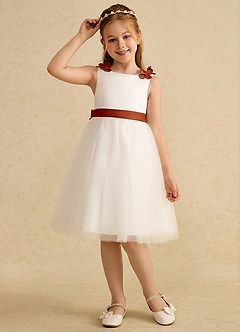 Azazie Lona Jurken voor bloemenmeisjes A-Lijn Jurk van Mat Satijn Boog Ivoor Paprika image3