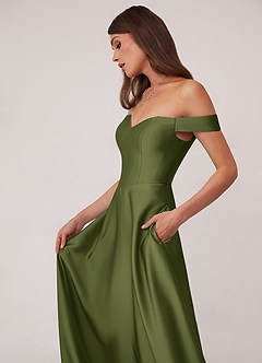 Barbie ♥ Azazie Bridesmaid Dresses Olive A-Line Off the Shoulder Stretch Satin Convertible Dress image5