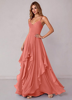 Azazie Zaina Brautjungfernkleider A-Linie Chiffon Kleid Lachsrosa image5