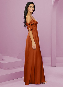 Barbie ♥ Azazie Bridesmaid Dresses Burnt Orange A-Line Off the Shoulder Stretch Satin Dress image11