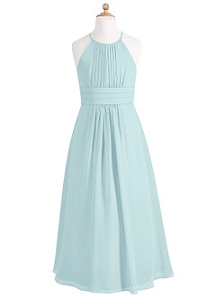 Azazie Bonnie Junior Sea Glass A-Line Pleated Chiffon Dress image5