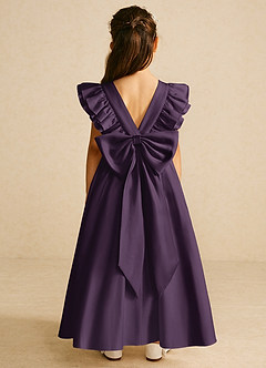 Azazie Piglette Flower Girl Dresses Plum A-Line Bow Matte Satin Dress image1
