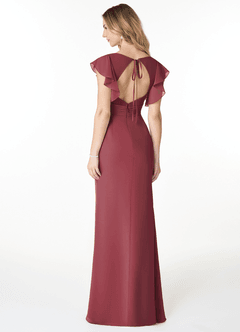 Azazie Val Final Sale Merlot Mermaid V-Neck Keyhole Chiffon Dress image2