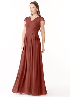 Azazie Organa Robes de demoiselle d'honneur Robe Trapèze en Mousseline de soie Plissée Auburn image3