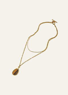 front Gelaagde ketting met tijgerooghanger