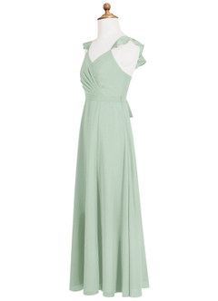 Azazie Emily Junior Agave A-Line Ruched Chiffon Dress image7