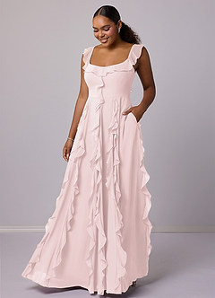 Barbie ♥ Azazie Bridesmaid Dresses Blushing Pink A-Line with Pockets Chiffon Dress image7
