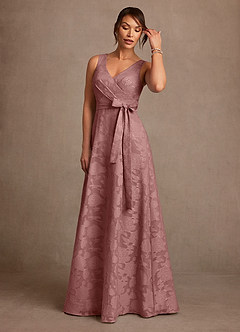 Azazie Luanne Mother of the Bride Dresses Dusty Rose A-Line Pleated Floral Burnout Dress image4