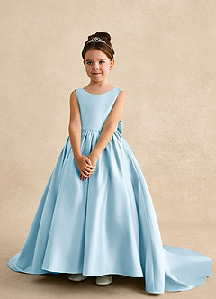 Azazie Mimia vestidos de niña de las flores Vestido de Azul Cielo de Satin Mate de Corte En A con Lazo image3