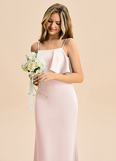 Azazie Galene Junior Blushing Pink Mermaid Stretch Satin Dress image5