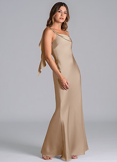 Azazie Driea Brudtärnklänningar Klä av Sjöjungfru i Stretch Satin Ena axeln Taupe image5