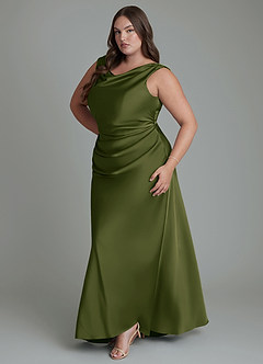 Azazie Kieryn Bridesmaid Dresses Bright Olive Mermaid Pleated Stretch Satin Dress image11