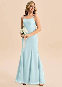 Azazie Lioren Junior Vestido de Vidrio Marino de Gasa de Corte Sirena con Lazo image4