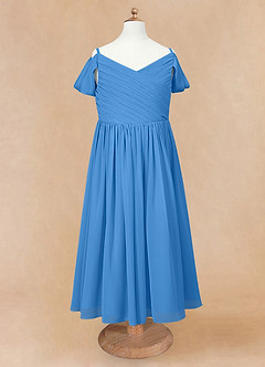 Azazie Chelle Flower Girl Dresses Blue Jay A-Line Pleated Chiffon Dress image6