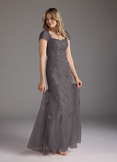 Azazie Marbella Mother of the Bride Dresses Steel Grey Mermaid Queen Anne Sequins Lace Dress image2