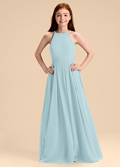 Azazie Arianthe Junior Abito A-Line in Chiffon Plissettato Sea Glass image7