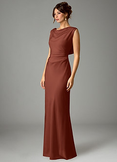 Azazie Kieryn Bridesmaid Dresses Auburn Mermaid Pleated Stretch Satin Dress image5
