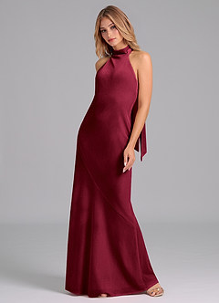 Azazie Velli Bridesmaid Dresses Burgundy Mermaid High Neck Velvet Dress image5
