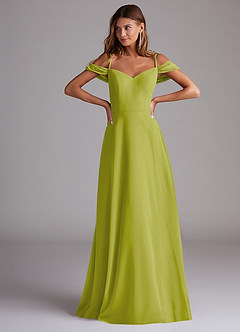 Azazie Marley Bridesmaid Dresses Lemongrass A-Line Off the Shoulder Chiffon Convertible Dress image4