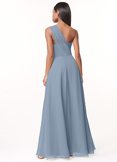 Azazie Ashley Bridesmaid Dresses Dusty Blue A-Line Ruched Chiffon Dress image2
