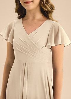 Azazie Induh Junior A-Linie Plissee Chiffon Kleid Champagner image5